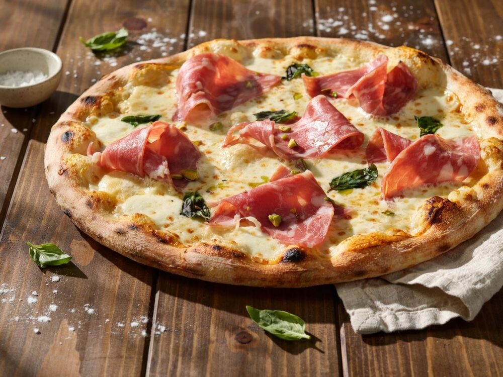 pizza z mortadelą i serem