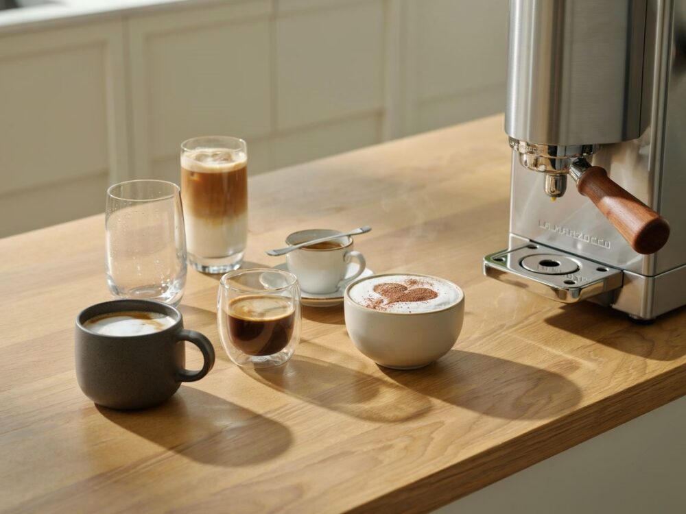 szklanki do espresso na stole