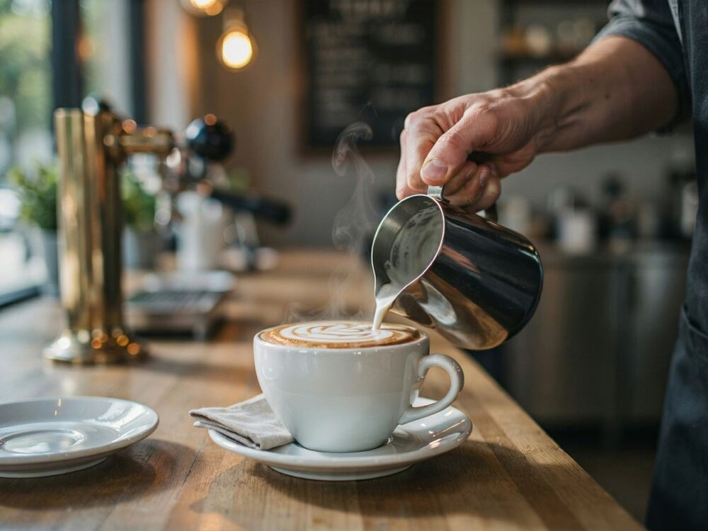 wzorek latte art na kawie